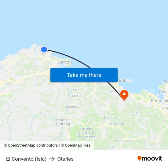El Convento (Isla) to Otañes map