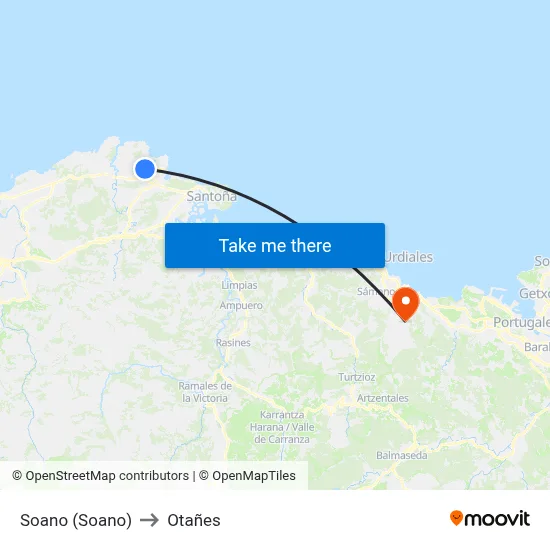 Soano (Soano) to Otañes map