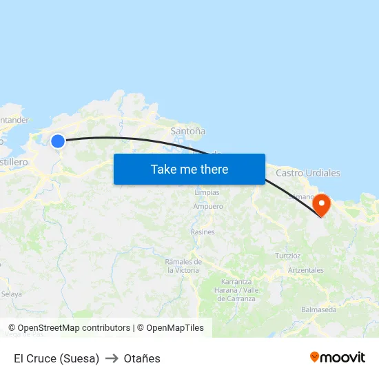 El Cruce (Suesa) to Otañes map