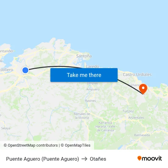 Puente Aguero (Puente Aguero) to Otañes map