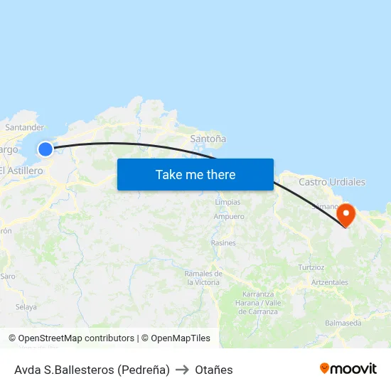 Avda S.Ballesteros (Pedreña) to Otañes map