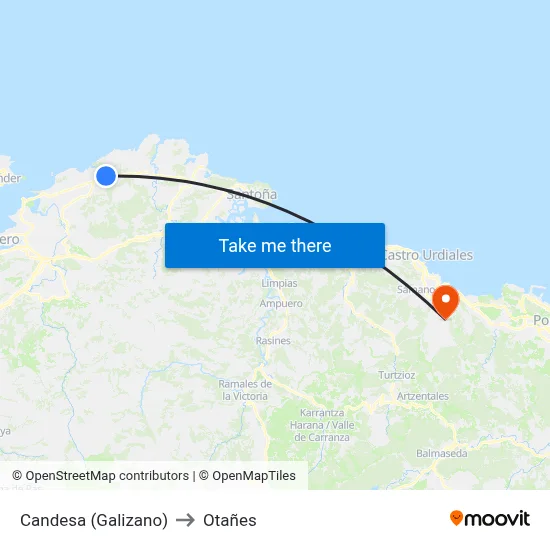 Candesa (Galizano) to Otañes map