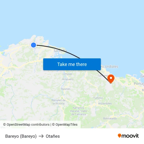 Bareyo (Bareyo) to Otañes map