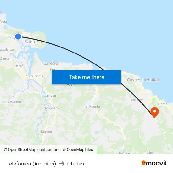 Telefonica (Argoños) to Otañes map
