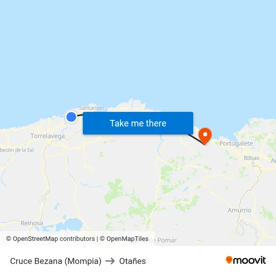 Cruce Bezana (Mompia) to Otañes map