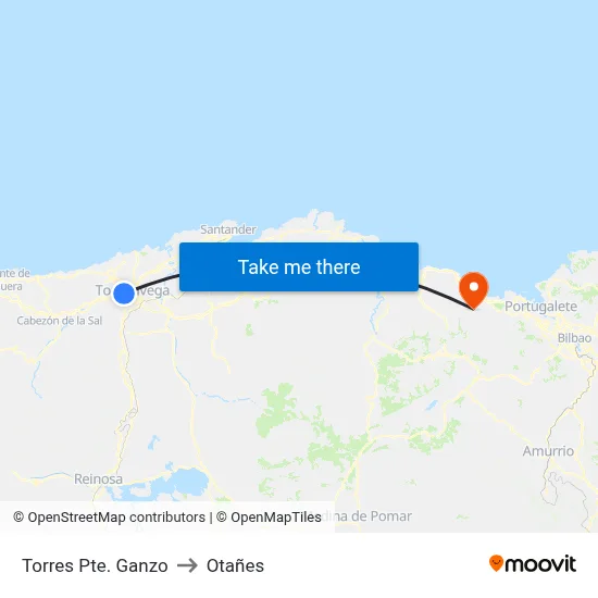 Torres Pte. Ganzo to Otañes map