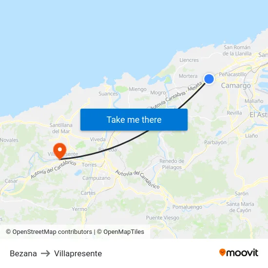 Bezana to Villapresente map