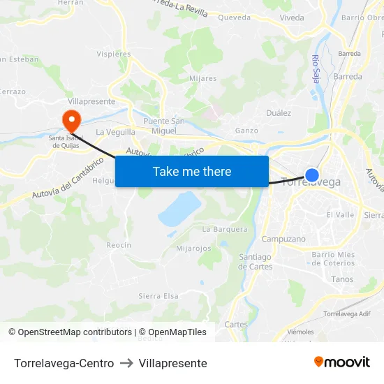 Torrelavega-Centro to Villapresente map