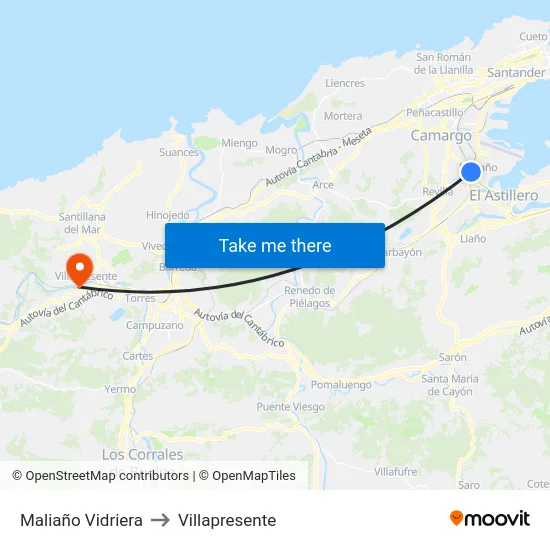 Maliaño Vidriera to Villapresente map