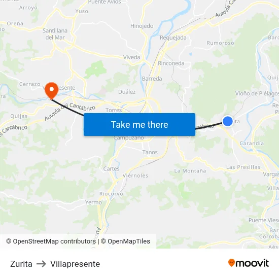 Zurita to Villapresente map