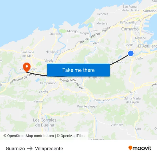 Guarnizo to Villapresente map