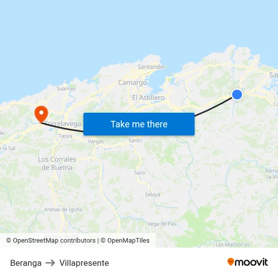Beranga to Villapresente map
