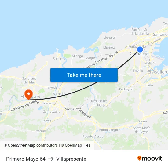 Primero Mayo 64 to Villapresente map