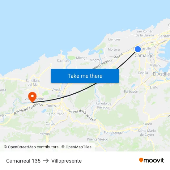 Camarreal 135 to Villapresente map