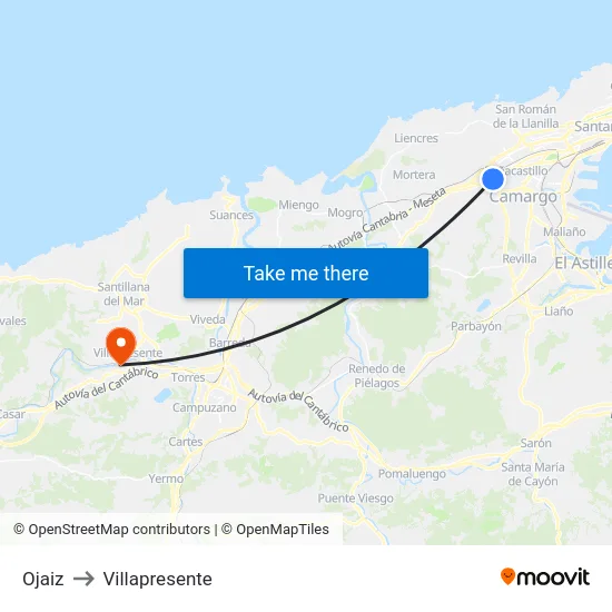 Ojaiz to Villapresente map