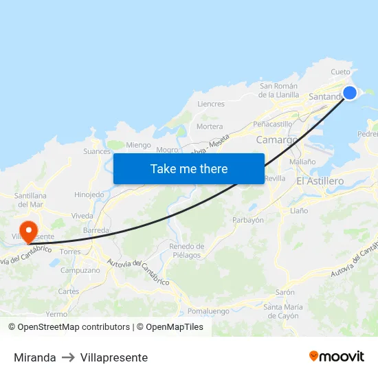 Miranda to Villapresente map