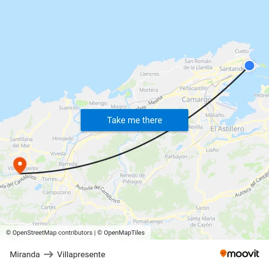 Miranda to Villapresente map