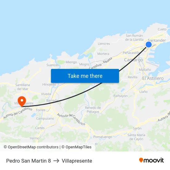 Pedro San Martin 8 to Villapresente map