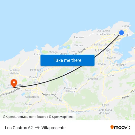 Los Castros 62 to Villapresente map