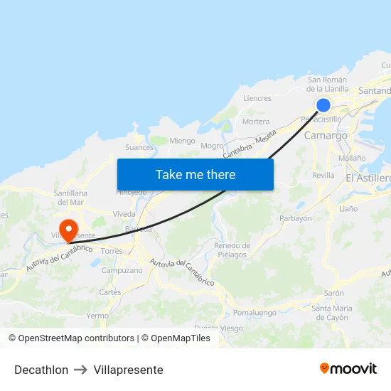 Decathlon to Villapresente map