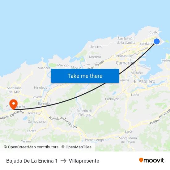 Bajada De La Encina 1 to Villapresente map