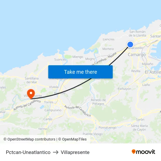 Pctcan-Uneatlantico to Villapresente map