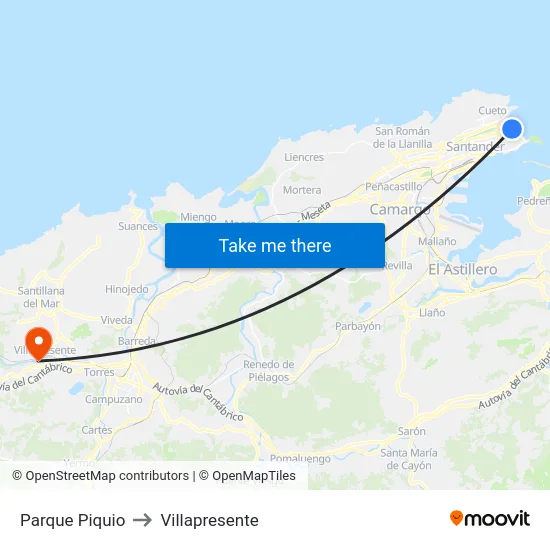 Parque Piquio to Villapresente map