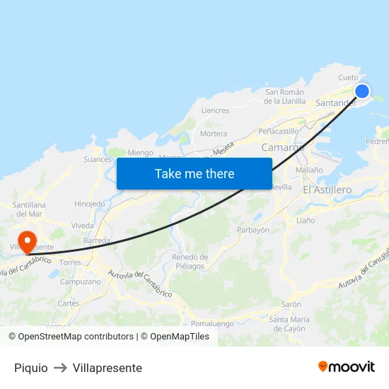 Piquio to Villapresente map