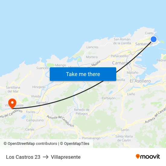 Los Castros 23 to Villapresente map