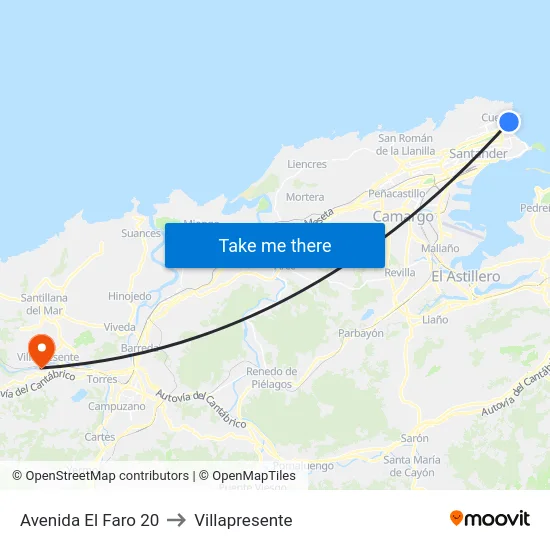 Avenida El Faro 20 to Villapresente map