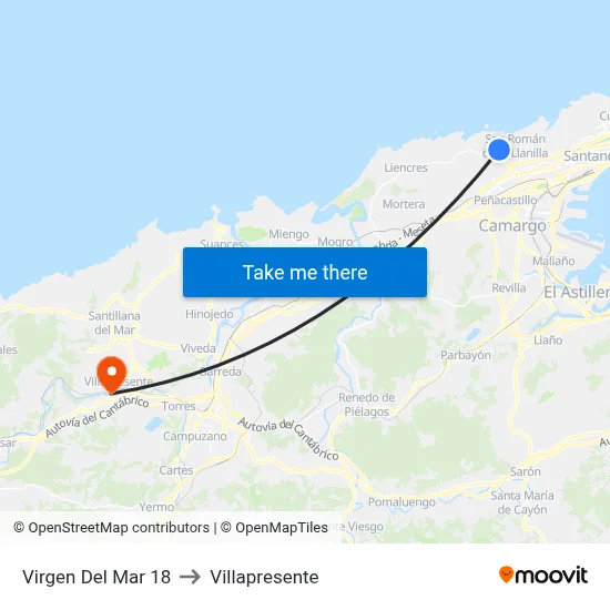 Virgen Del Mar 18 to Villapresente map