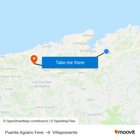Puente Agüero Feve to Villapresente map