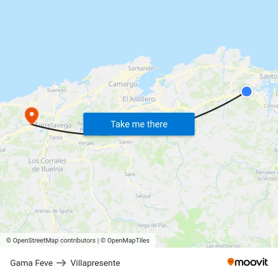Gama Feve to Villapresente map