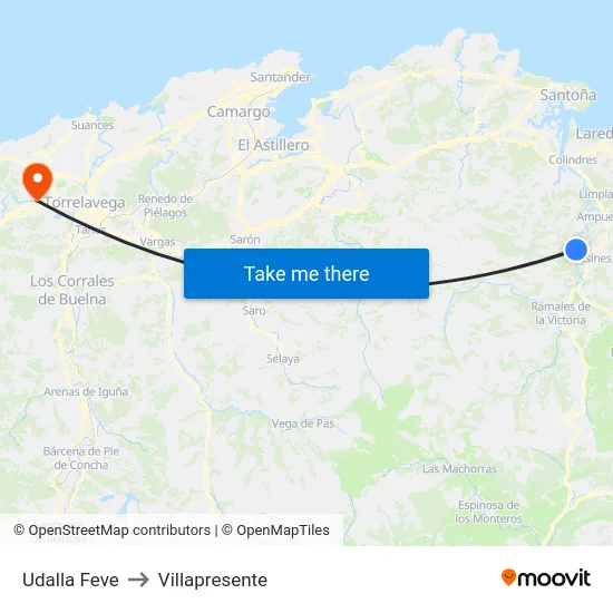 Udalla Feve to Villapresente map