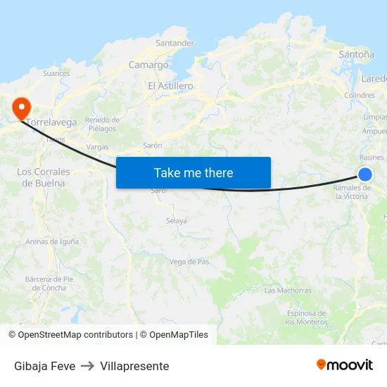 Gibaja Feve to Villapresente map