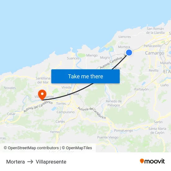 Mortera to Villapresente map