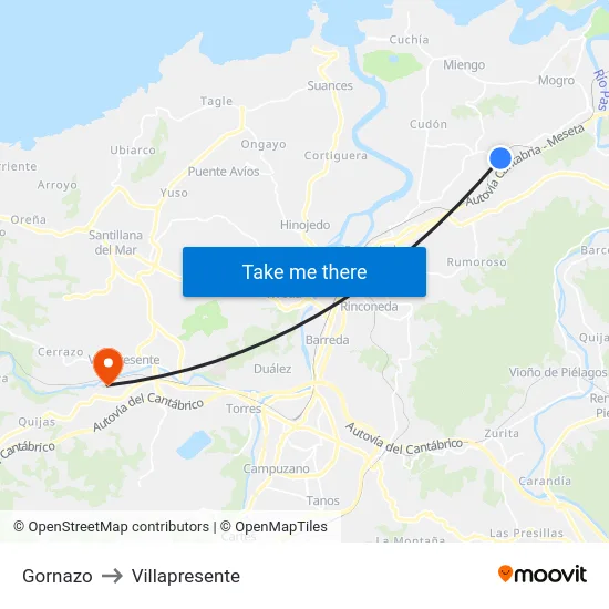 Gornazo to Villapresente map