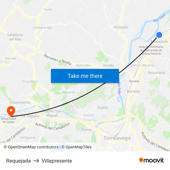 Requejada to Villapresente map