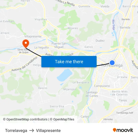 Torrelavega to Villapresente map