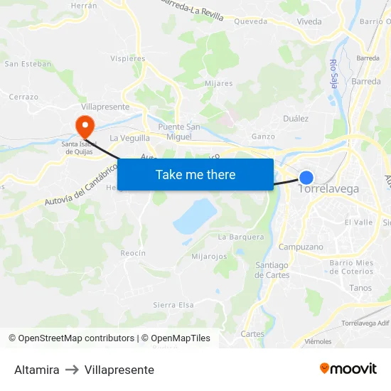 Altamira to Villapresente map