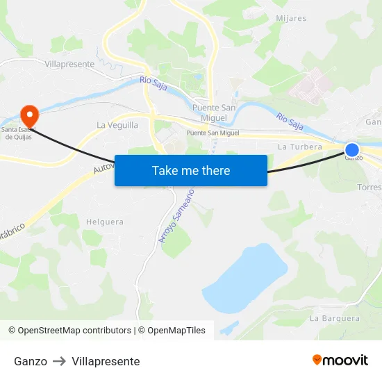 Ganzo to Villapresente map