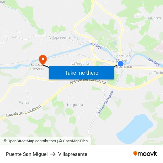 Puente San Miguel to Villapresente map
