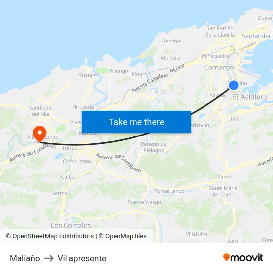 Maliaño to Villapresente map
