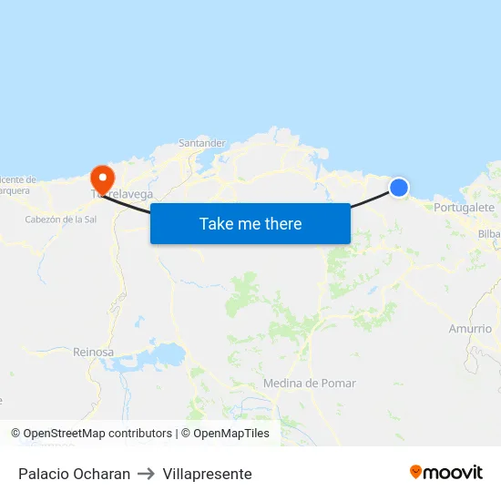 Palacio Ocharan to Villapresente map