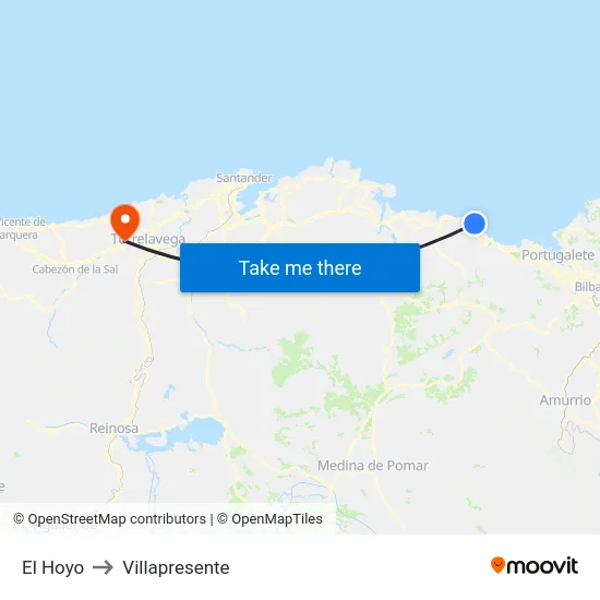 El Hoyo to Villapresente map