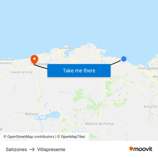 Satizones to Villapresente map