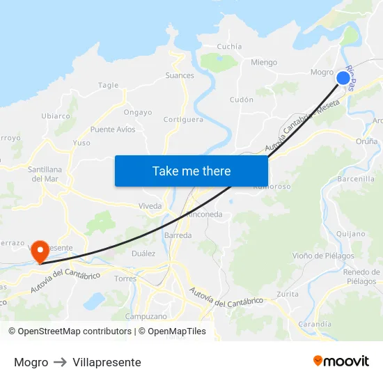 Mogro to Villapresente map