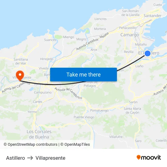 Astillero to Villapresente map
