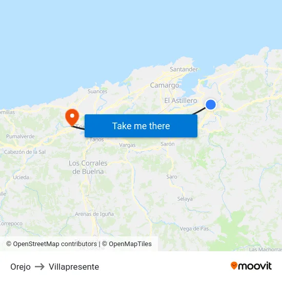 Orejo to Villapresente map