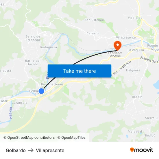 Golbardo to Villapresente map